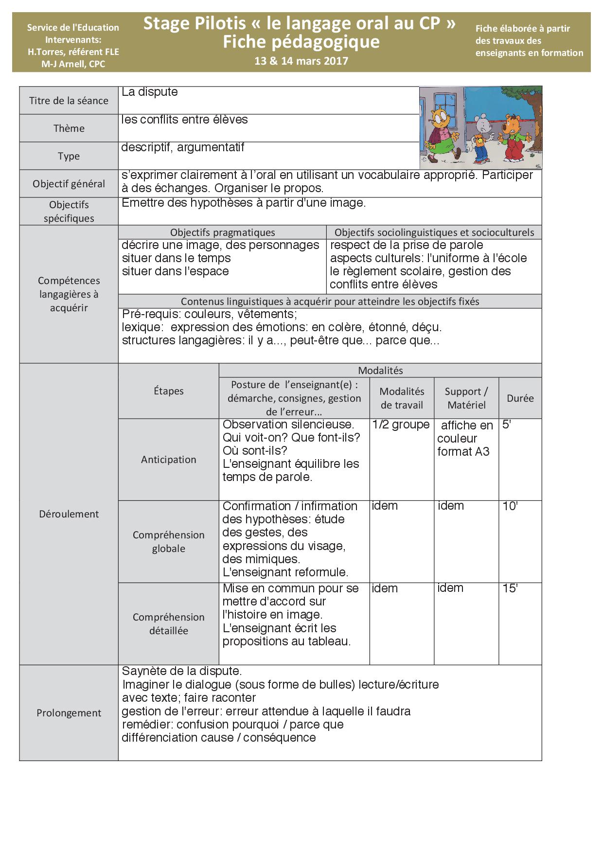 VI Exemples De Fiches P dagogiques En 3 Ann e Primaires